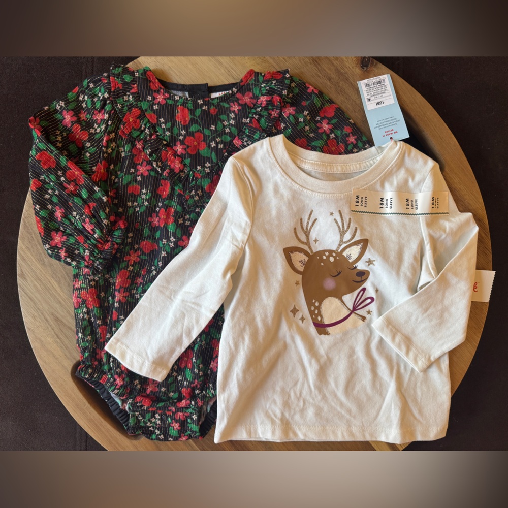 Cat & Jack Long Sleeve Holiday Floral Shirt 2-Pack